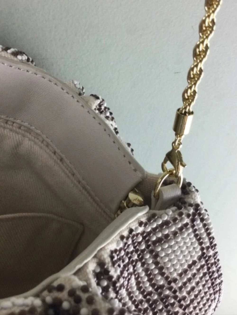NWOT Loeffler Randall Mini Analeigh Plaid Diamante Beaded Twisted Chain Clutch